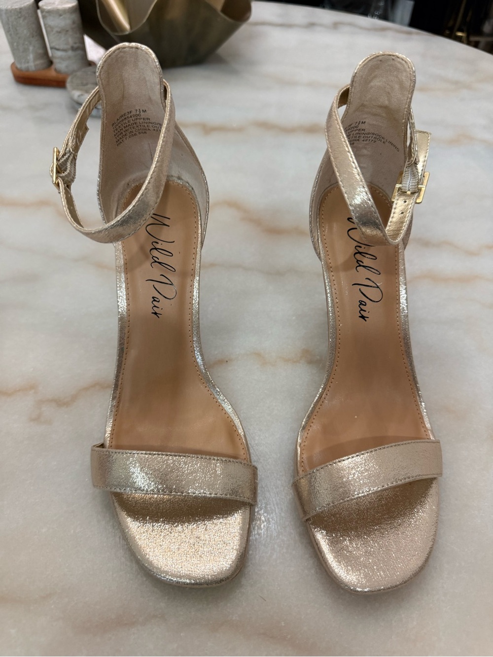 Wild Pair Metallic Gold Ankle-Strap Open-Toe Heels